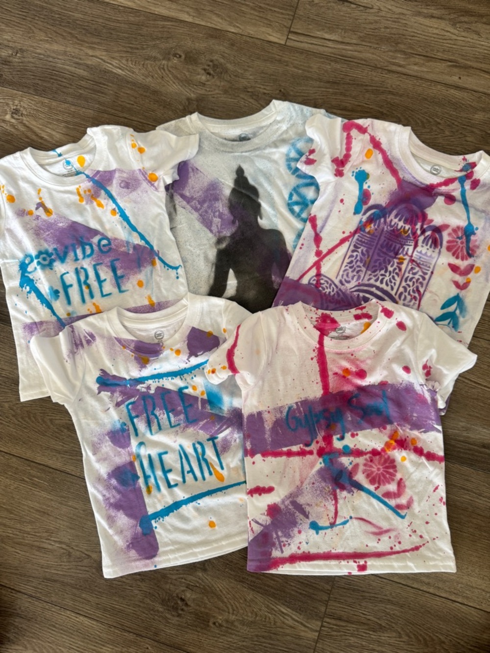 Set of 5 Custom Hand Painted Toddler Tees 2T/3T Boho Artsy
